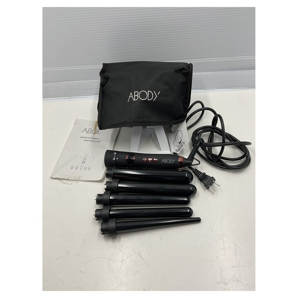 ABODY 5-in-1 Curling Wand Set Interchangeable Barrels Black Rose Gold 450°F